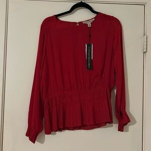 Catherine Malandrino Red Smocked Peplum Blouse